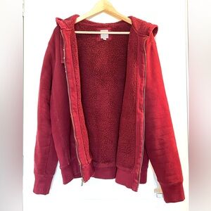 GAP Arch Sherpa Lined Full Zip Hoodie Shiraz Red Maroon Sz L Gorpcore Cabincore